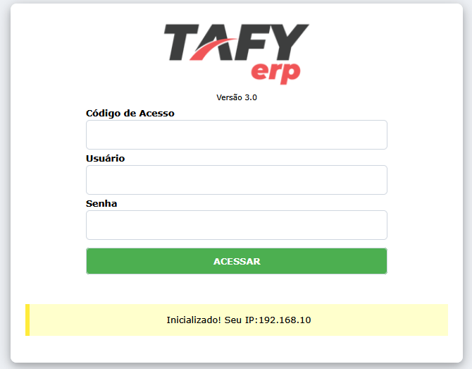 Tela de login do TAFYerp